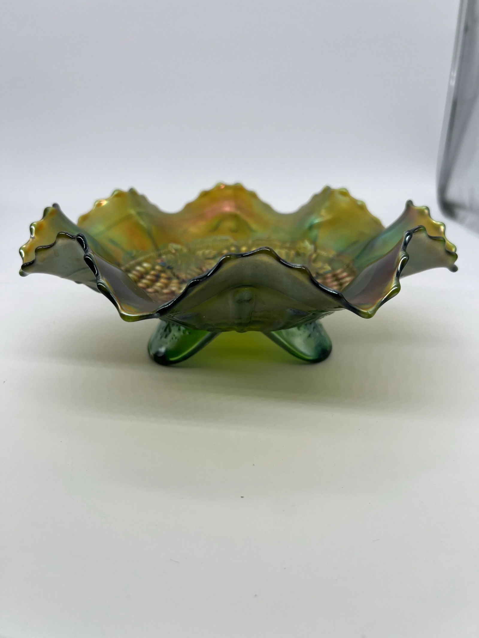 Antique Northwoods Carnival Glass Ruffled Edge Footed Bowl - 2
