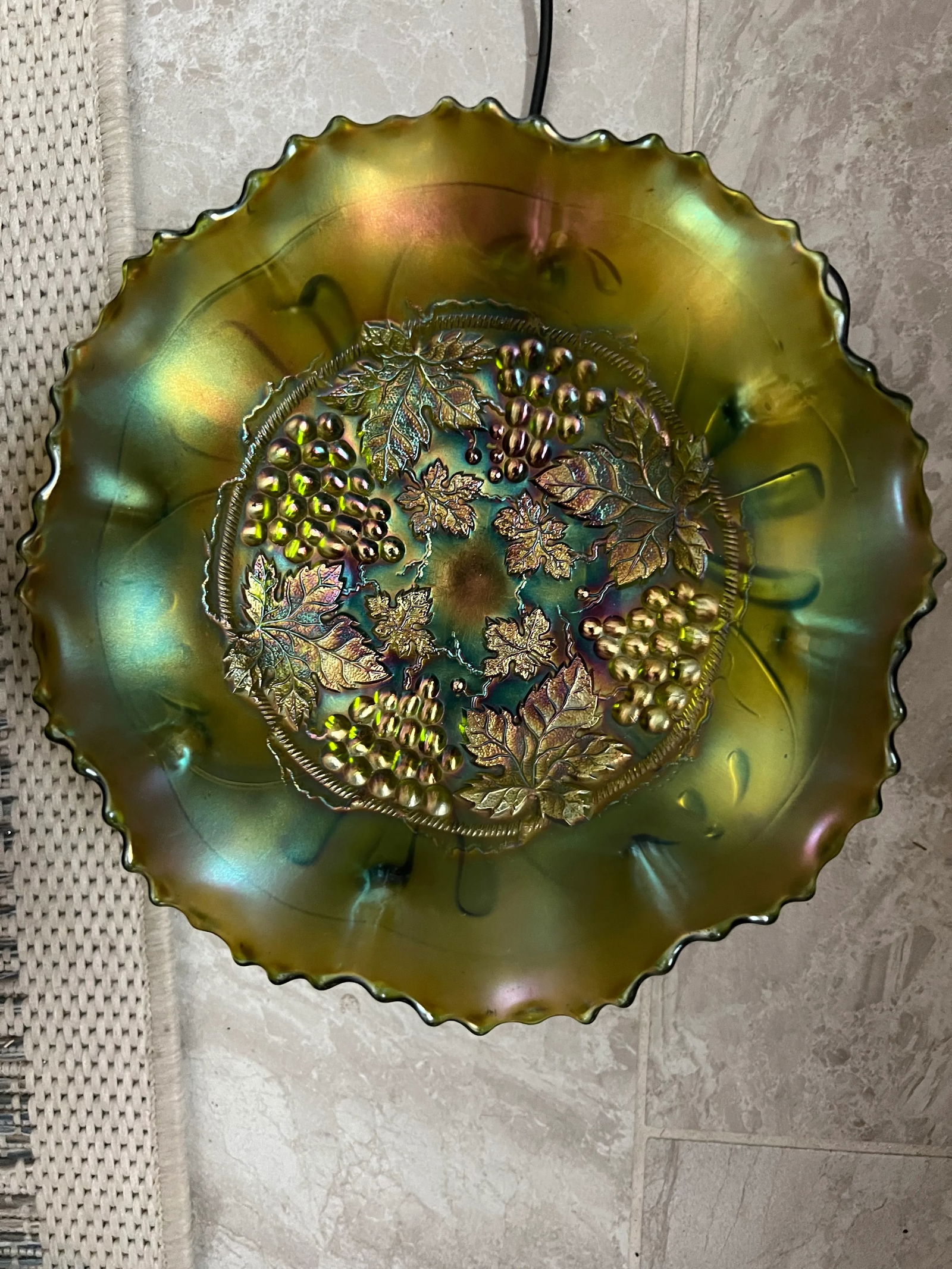 Antique Northwoods Carnival Glass Ruffled Edge Footed Bowl - 3