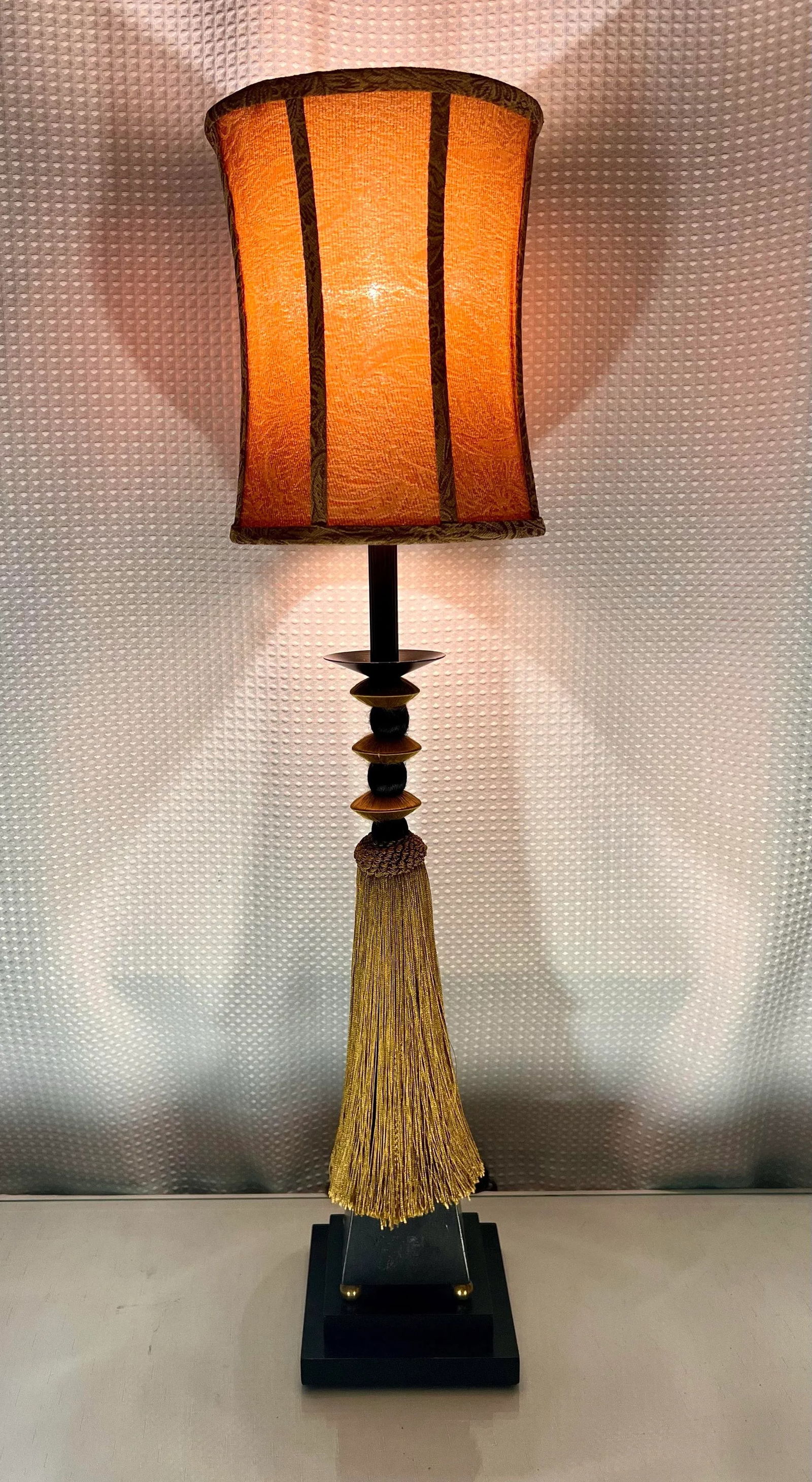 Vintage Tyndale Art Deco Style Tassel Column Table Lamp - 3