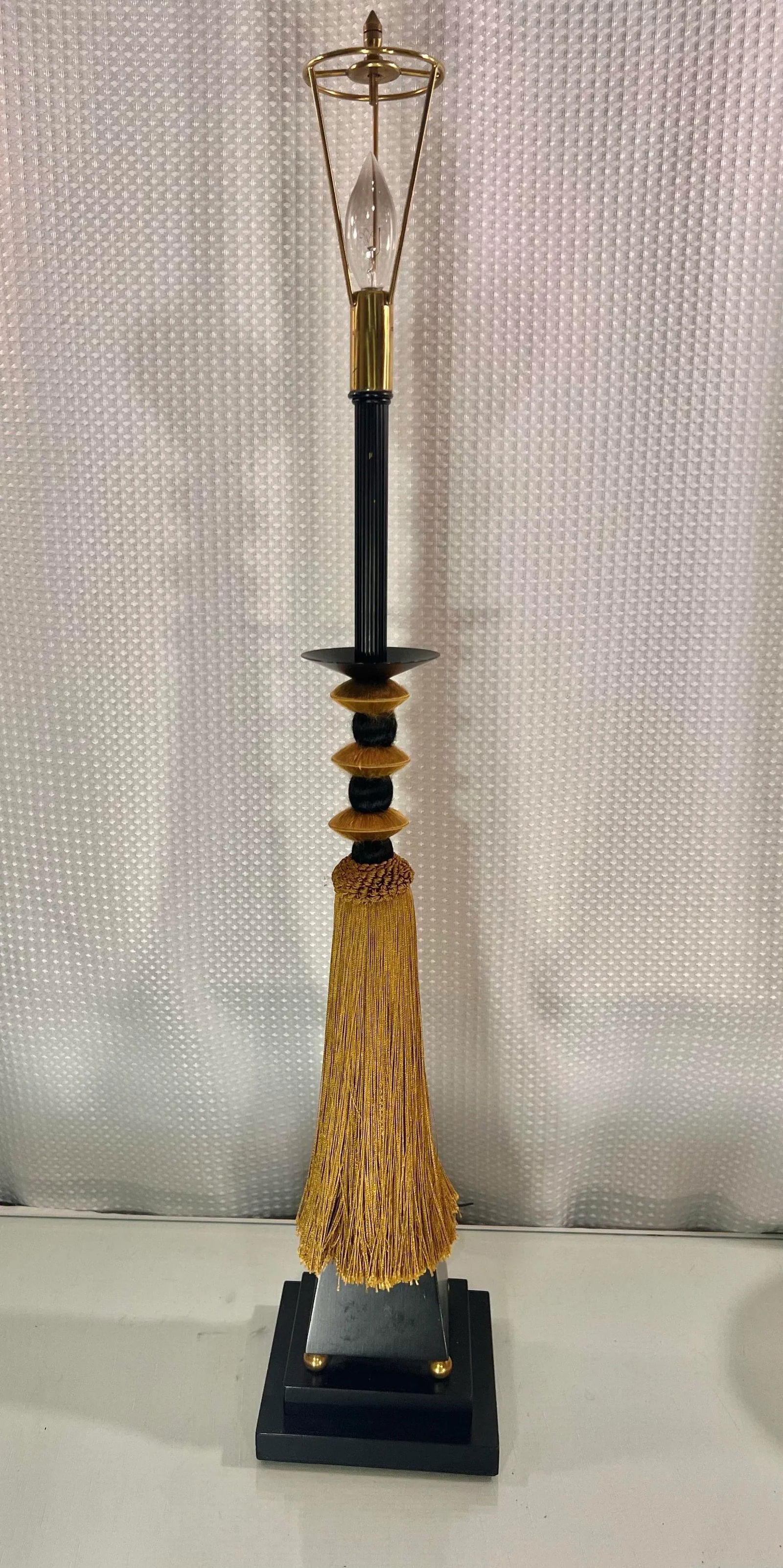 Vintage Tyndale Art Deco Style Tassel Column Table Lamp - 4