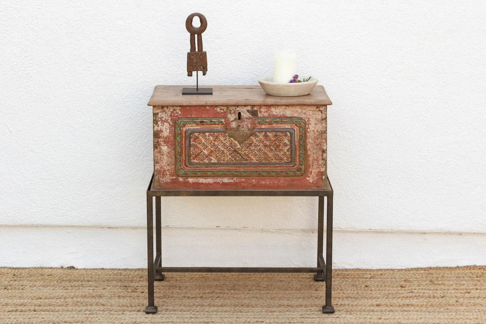 Antique Carved & Painted Box Side Table - 2
