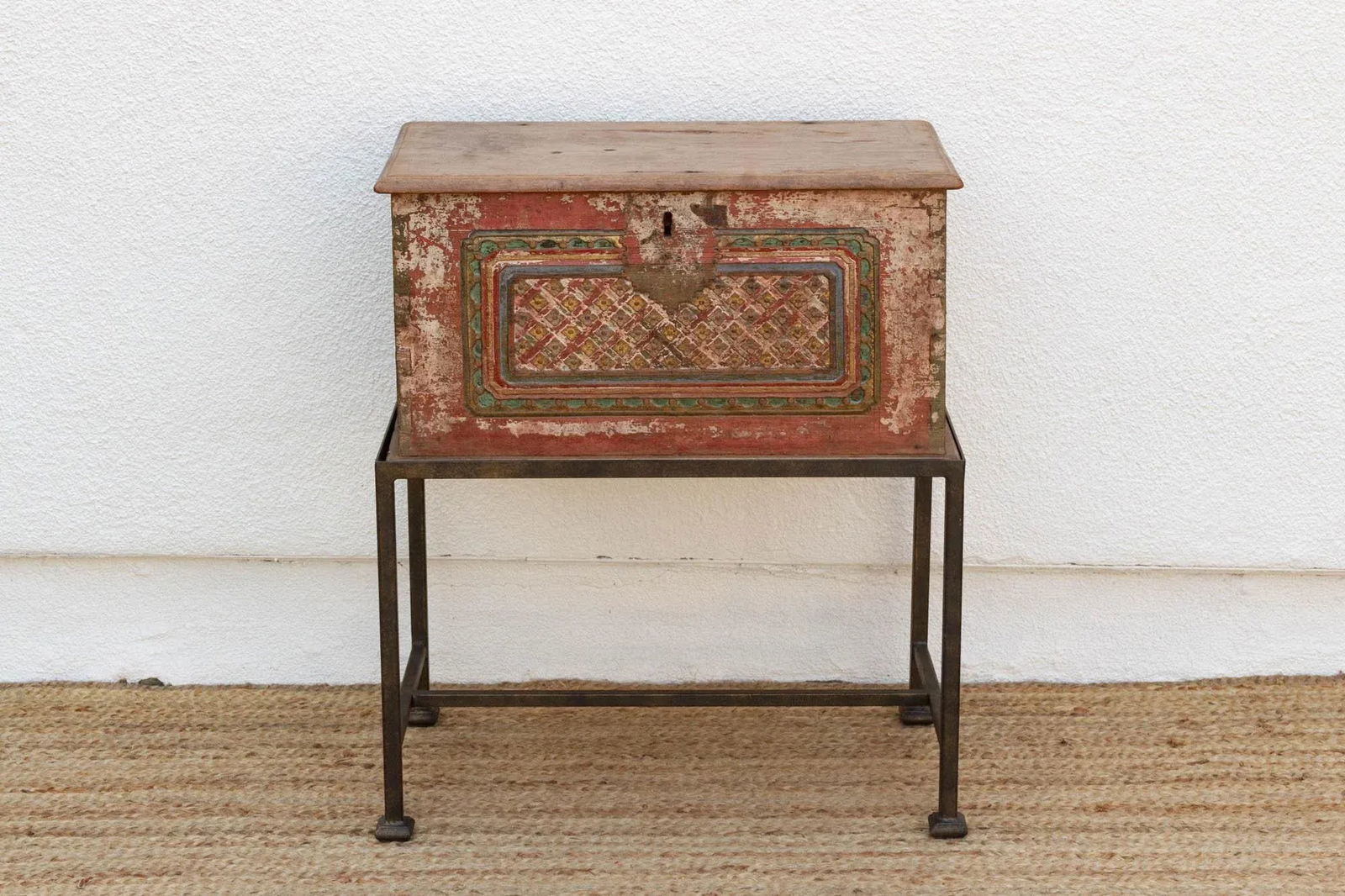 Antique Carved & Painted Box Side Table - 3
