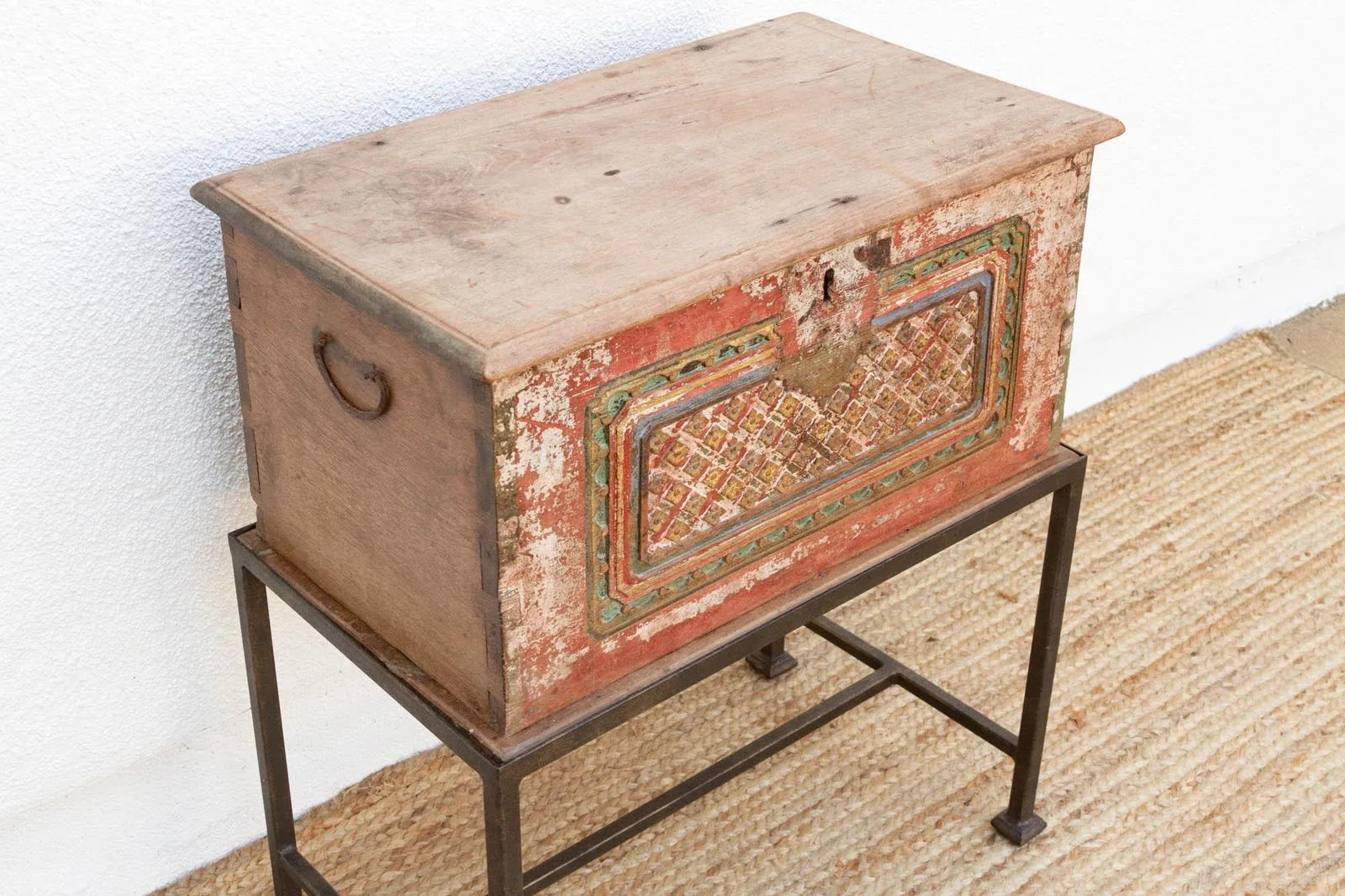 Antique Carved & Painted Box Side Table - 4