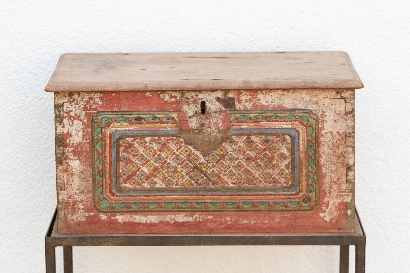 Antique Carved & Painted Box Side Table - 5