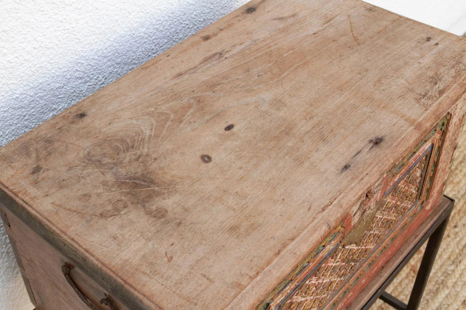 Antique Carved & Painted Box Side Table - 6