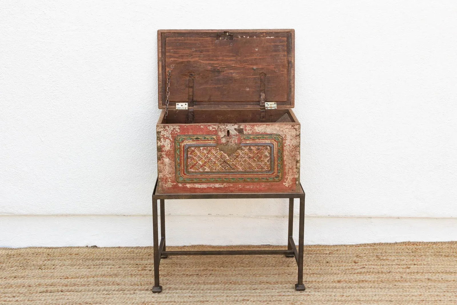 Antique Carved & Painted Box Side Table - 7