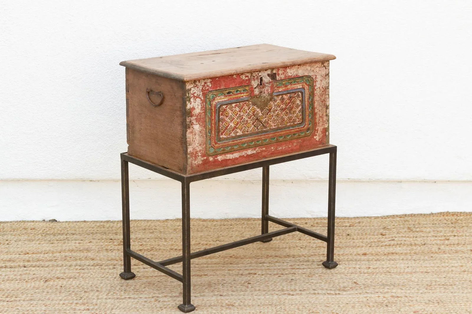 Antique Carved & Painted Box Side Table - 8
