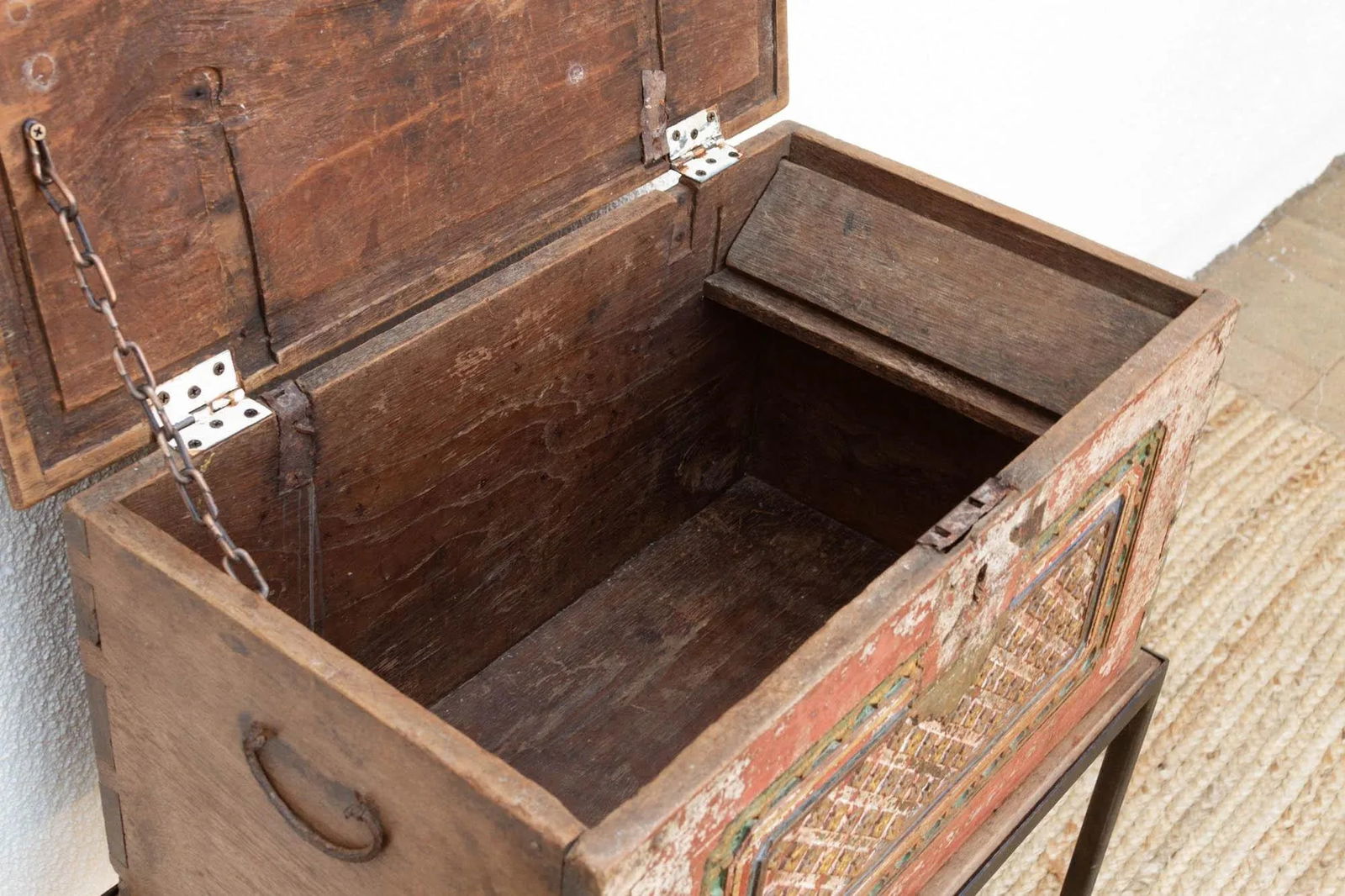 Antique Carved & Painted Box Side Table - 9