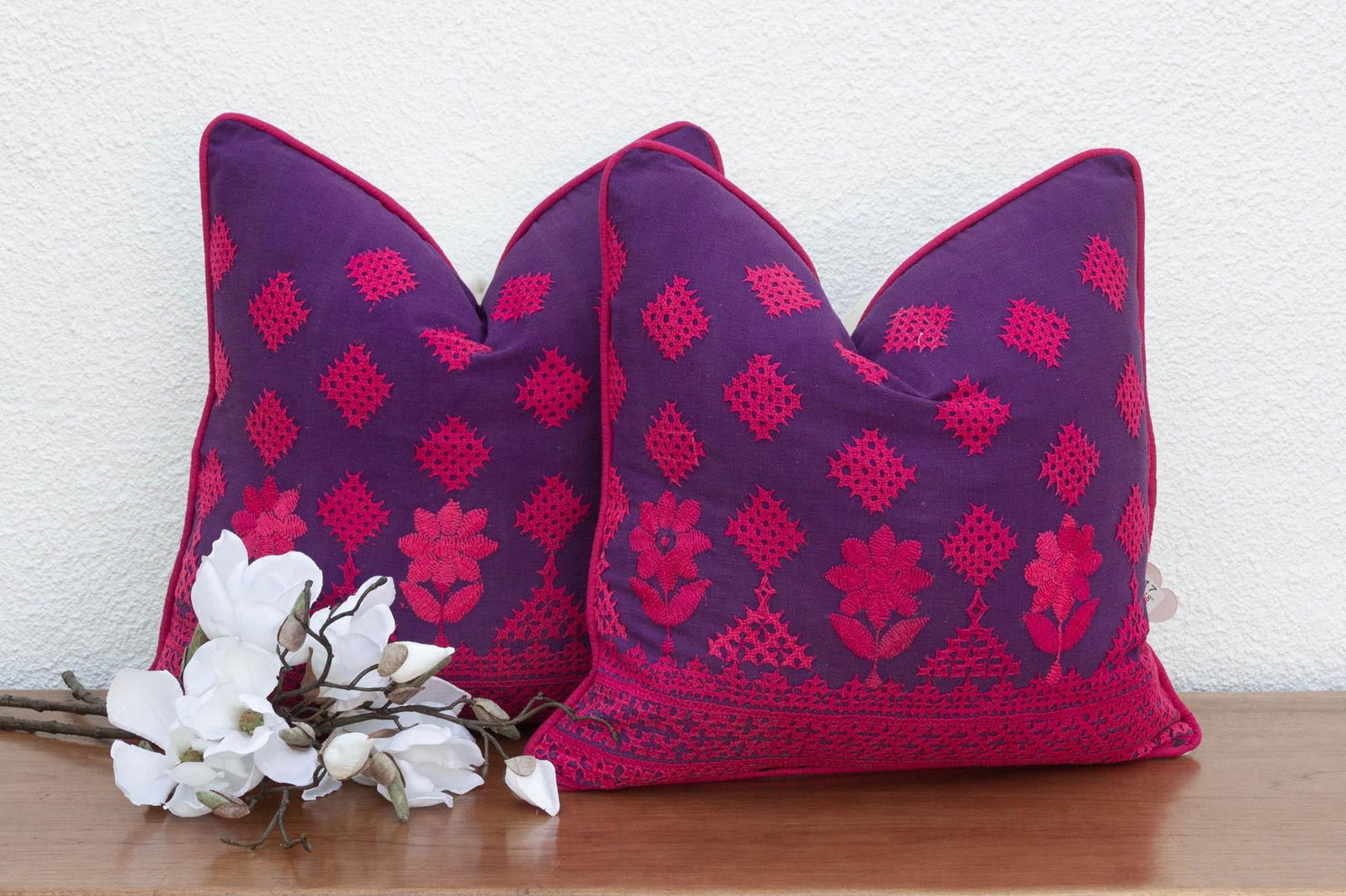 Tava Embroidered Floral Pillow, Pair - 2