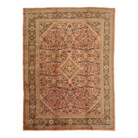 1930s Vintage Mahal Persian Wool Rug in Pink With Allover Design