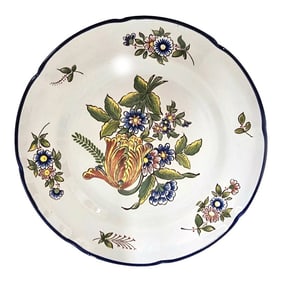 1920s Pierre Dubois French Faience Ceramic Floral Plate, Provincial Hand-Painted Art 9.5"