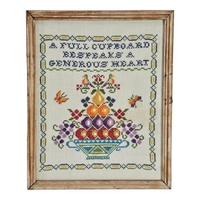 Cross Stitch Cupboard " a Full Cupboard Bespeaks a Generous Heart" 15"