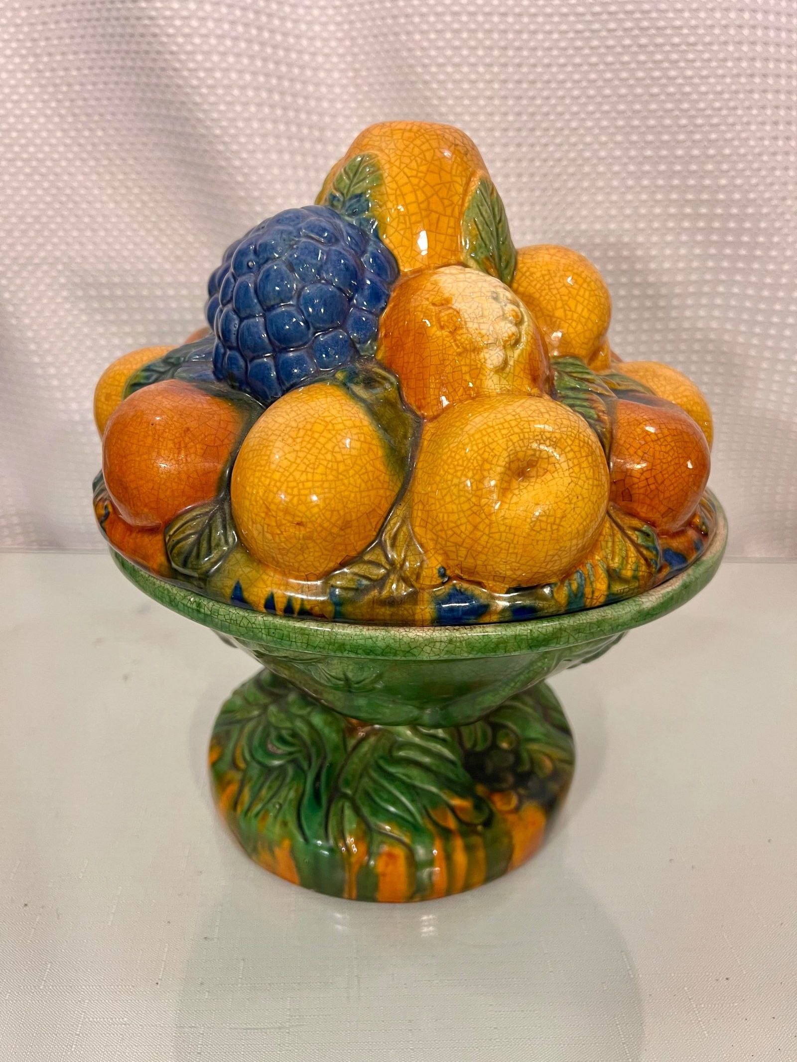 Vintage Majolica Style Fruit Stacked Lidded Bowl / Catchall Decor - 2