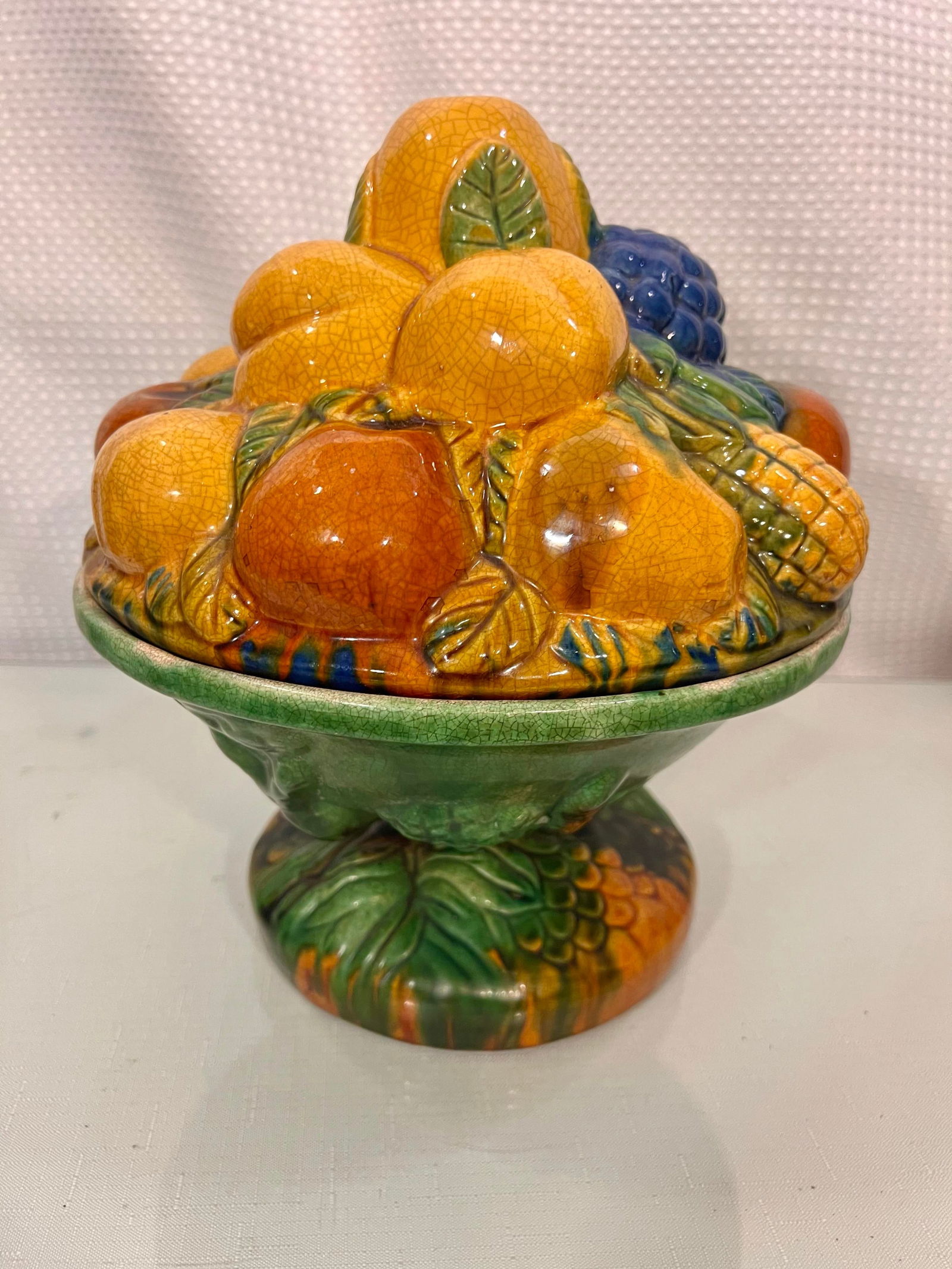Vintage Majolica Style Fruit Stacked Lidded Bowl / Catchall Decor - 4