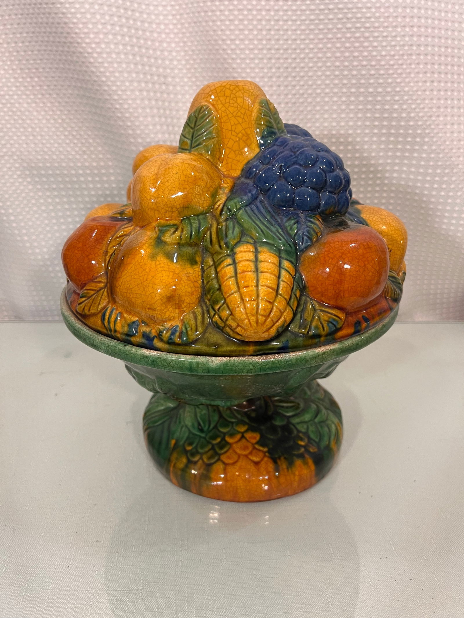 Vintage Majolica Style Fruit Stacked Lidded Bowl / Catchall Decor - 7