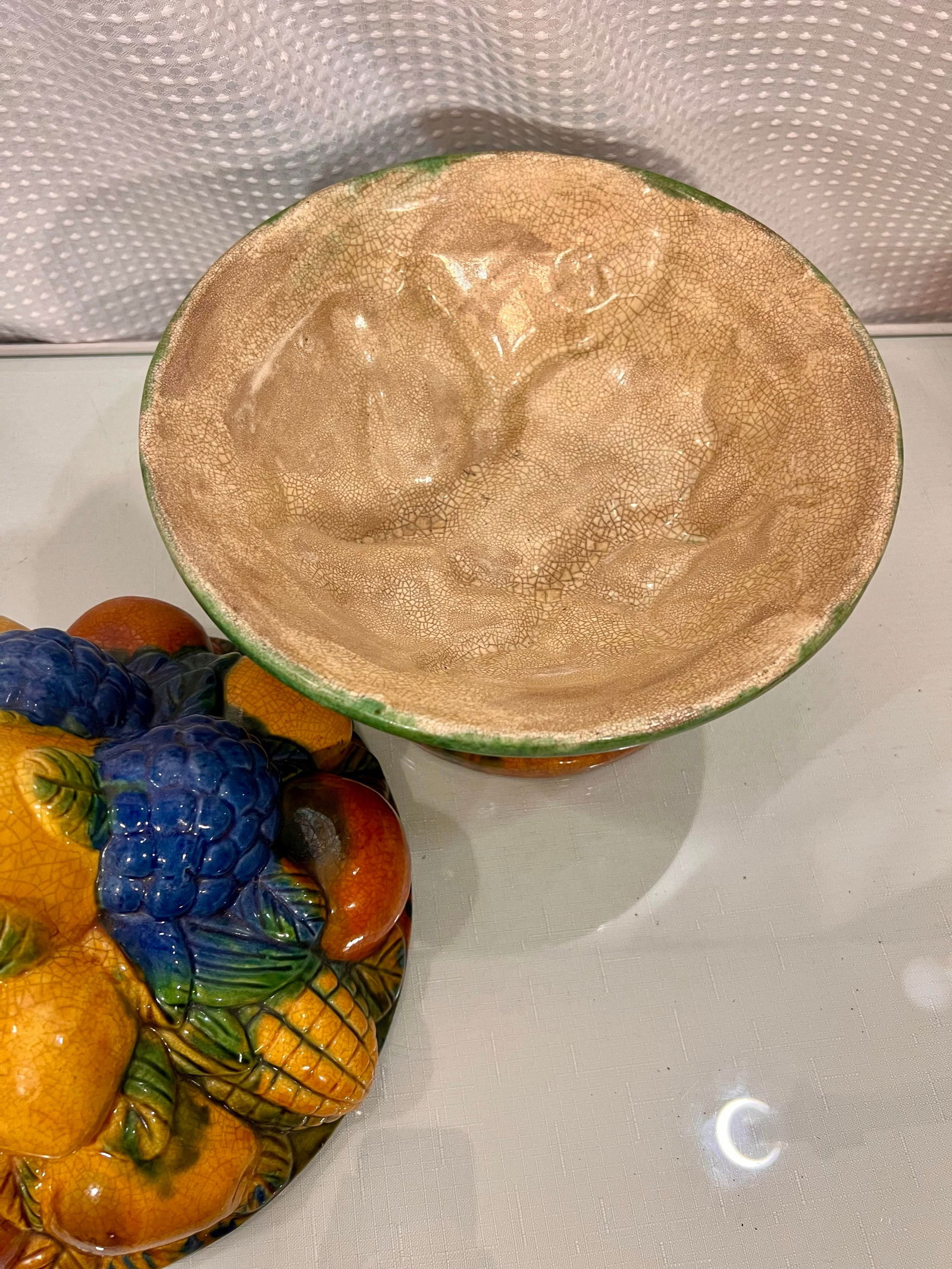 Vintage Majolica Style Fruit Stacked Lidded Bowl / Catchall Decor - 9