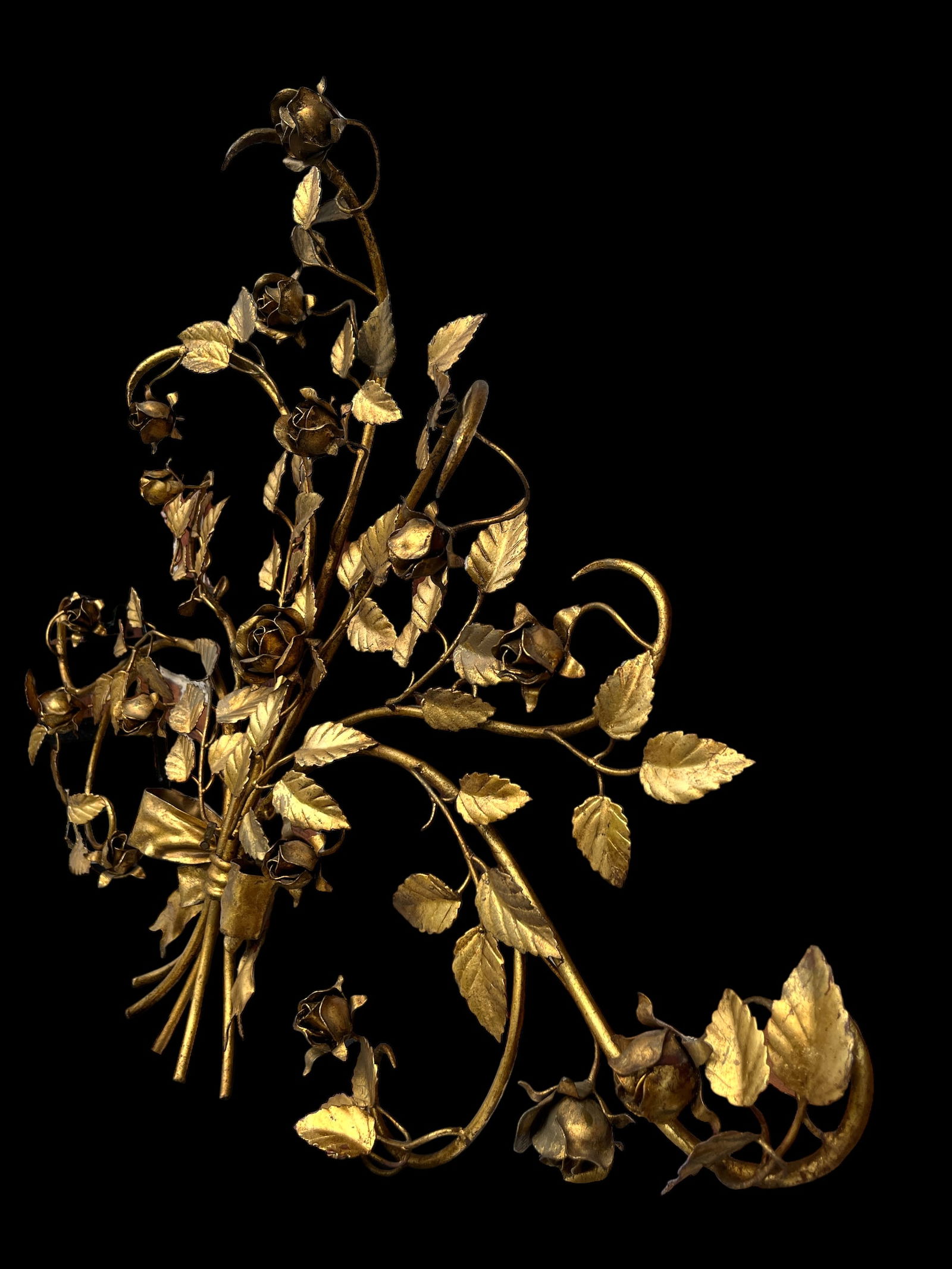 Large 1950s Italian Hans Kögl Gilded Brass Tole Rose Bouquet Spray Wall Sculpture - 4