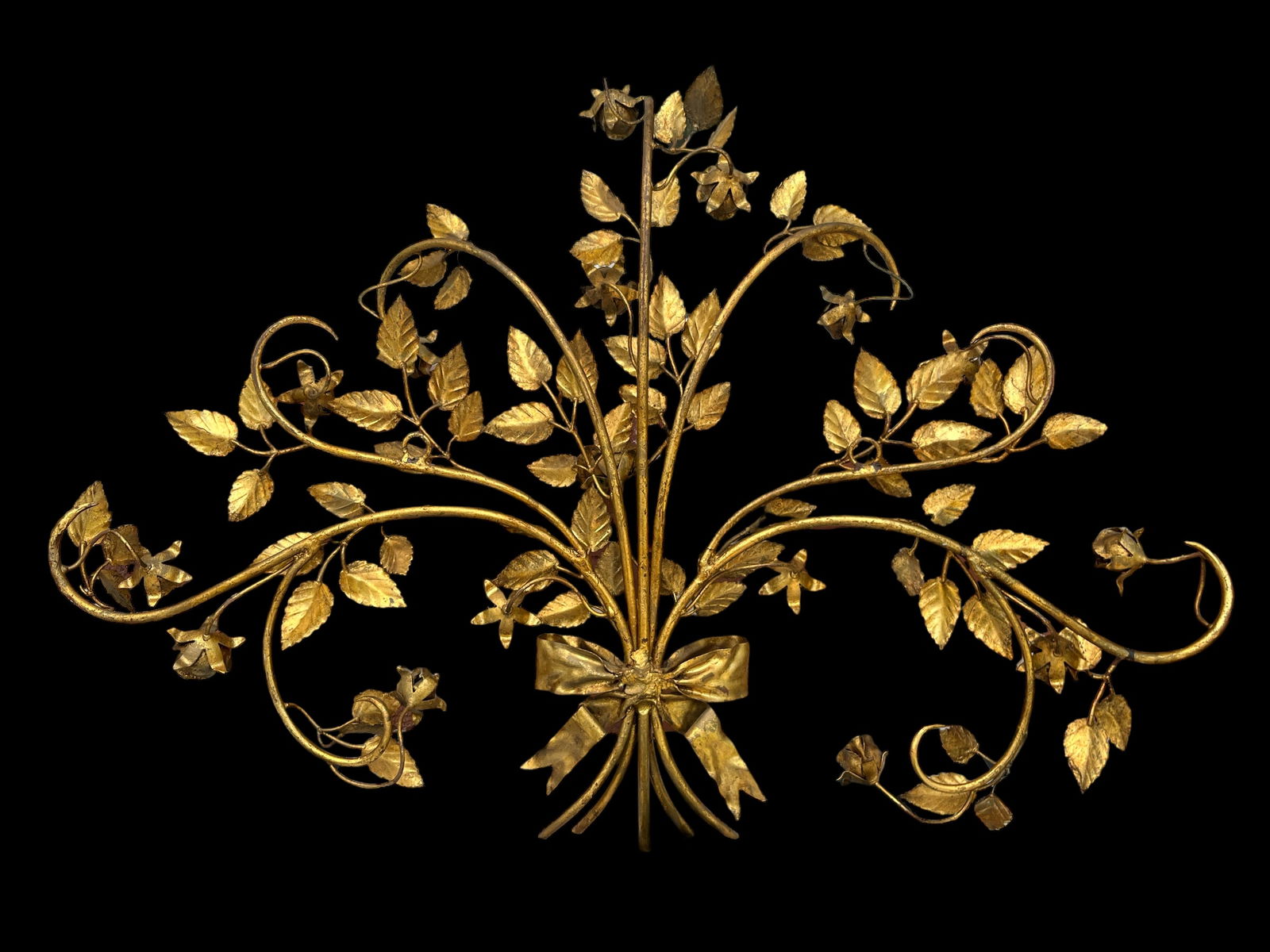 Large 1950s Italian Hans Kögl Gilded Brass Tole Rose Bouquet Spray Wall Sculpture - 5
