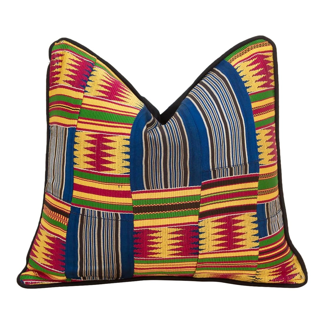 Bonsu Vintage African Kente Pillow Cover: Add a pop of color and history to your home with a touch of African artistry with this captivating vintage kente pillow. Hand-woven by the Asante people of Ghana, the pillow features a vibrant geometr