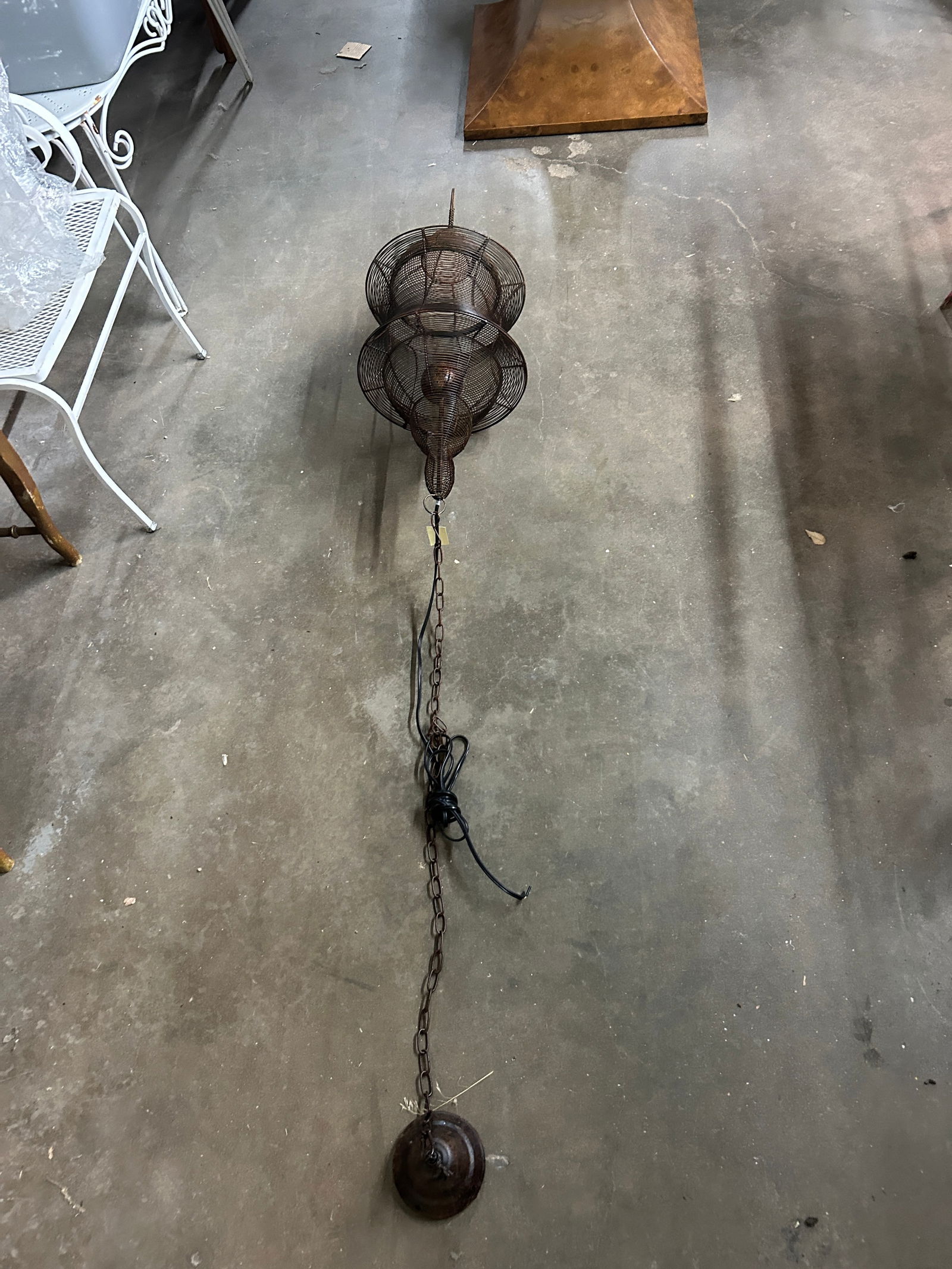 Vintage Antique Bronze-Copper Finish Wire Cage Pendant Light - 10