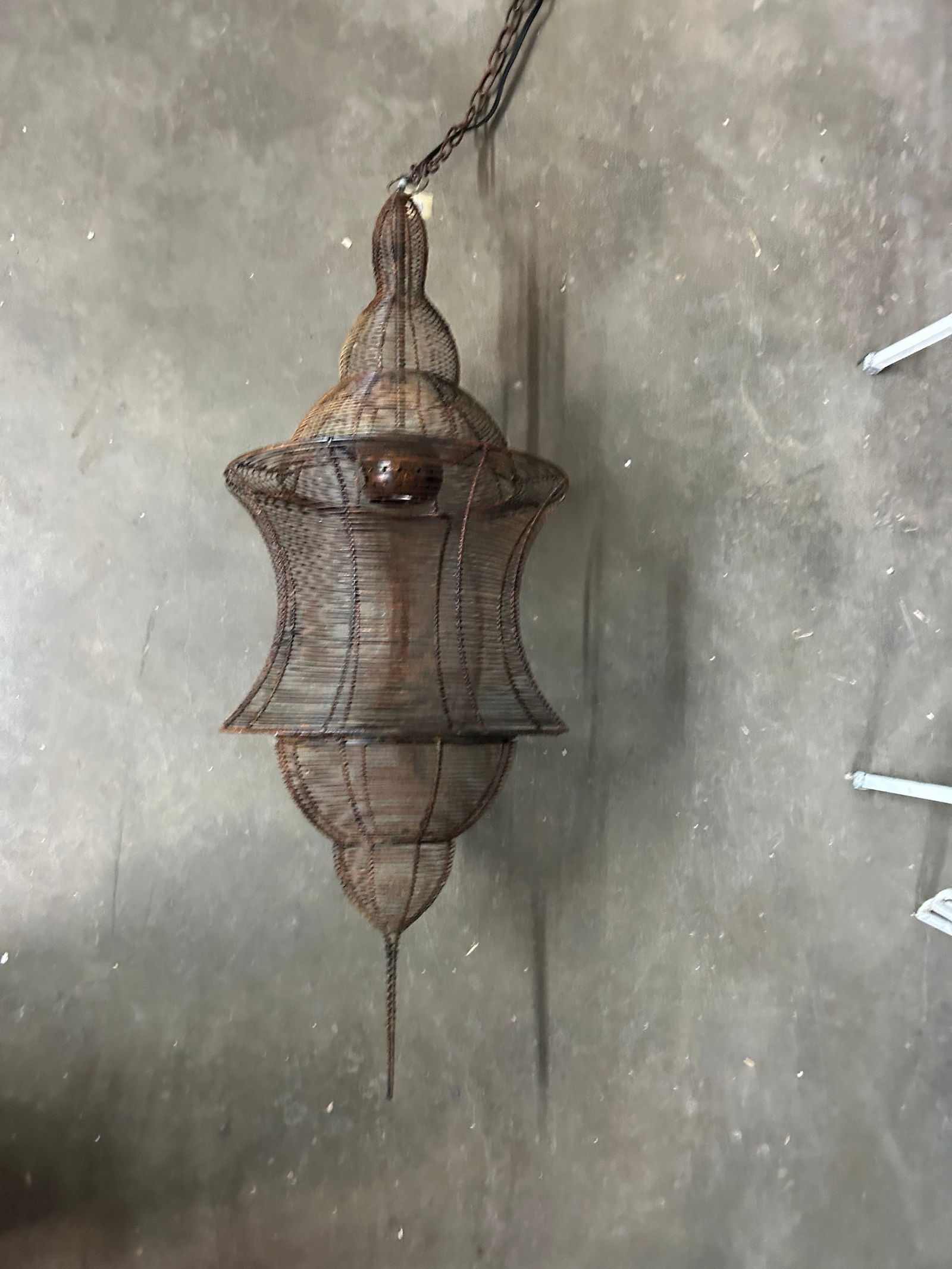 Vintage Antique Bronze-Copper Finish Wire Cage Pendant Light - 12