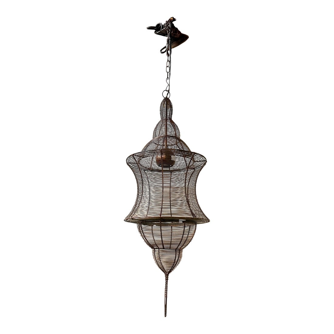 Vintage Antique Bronze-Copper Finish Wire Cage Pendant Light (1 of 12)