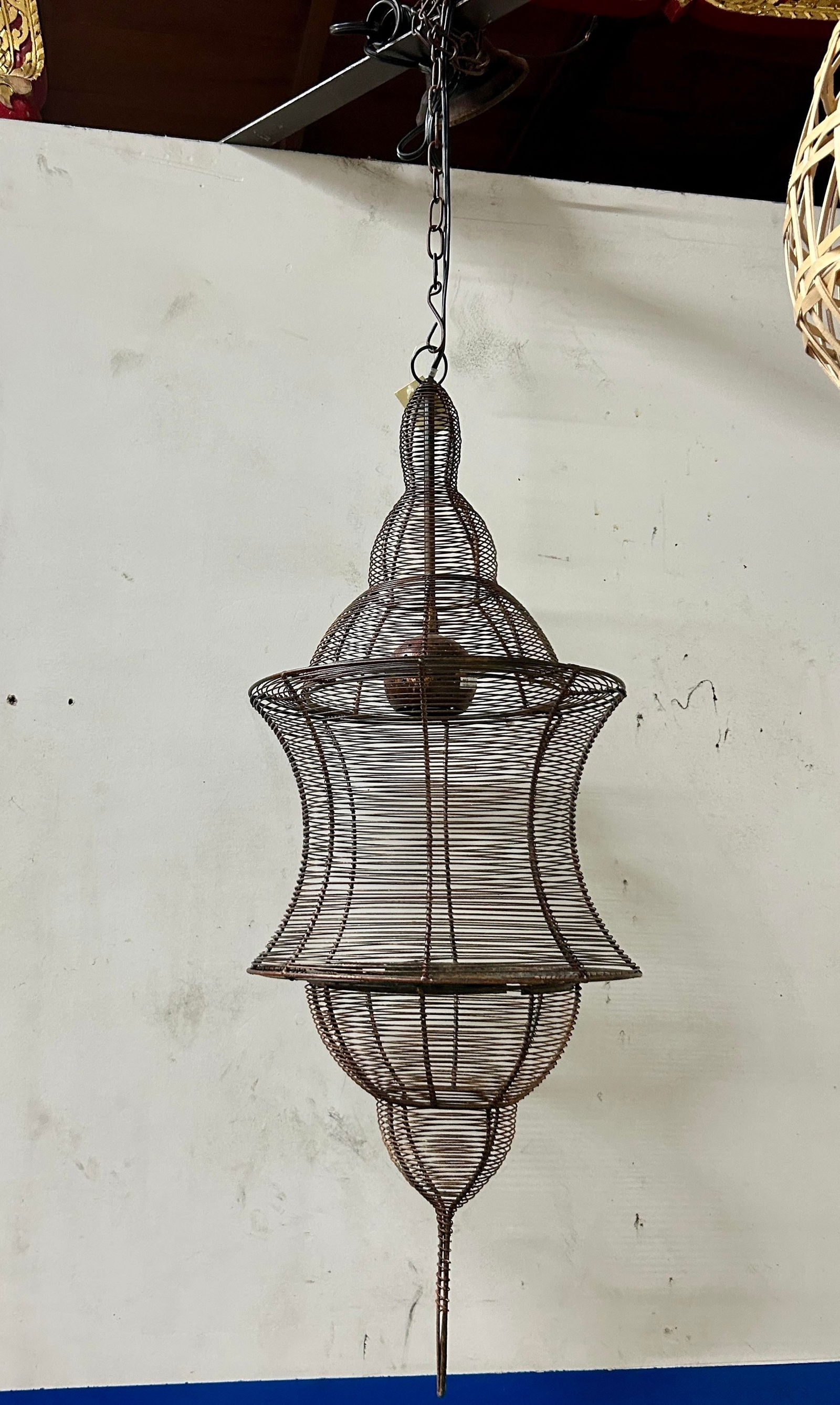 Vintage Antique Bronze-Copper Finish Wire Cage Pendant Light - 2