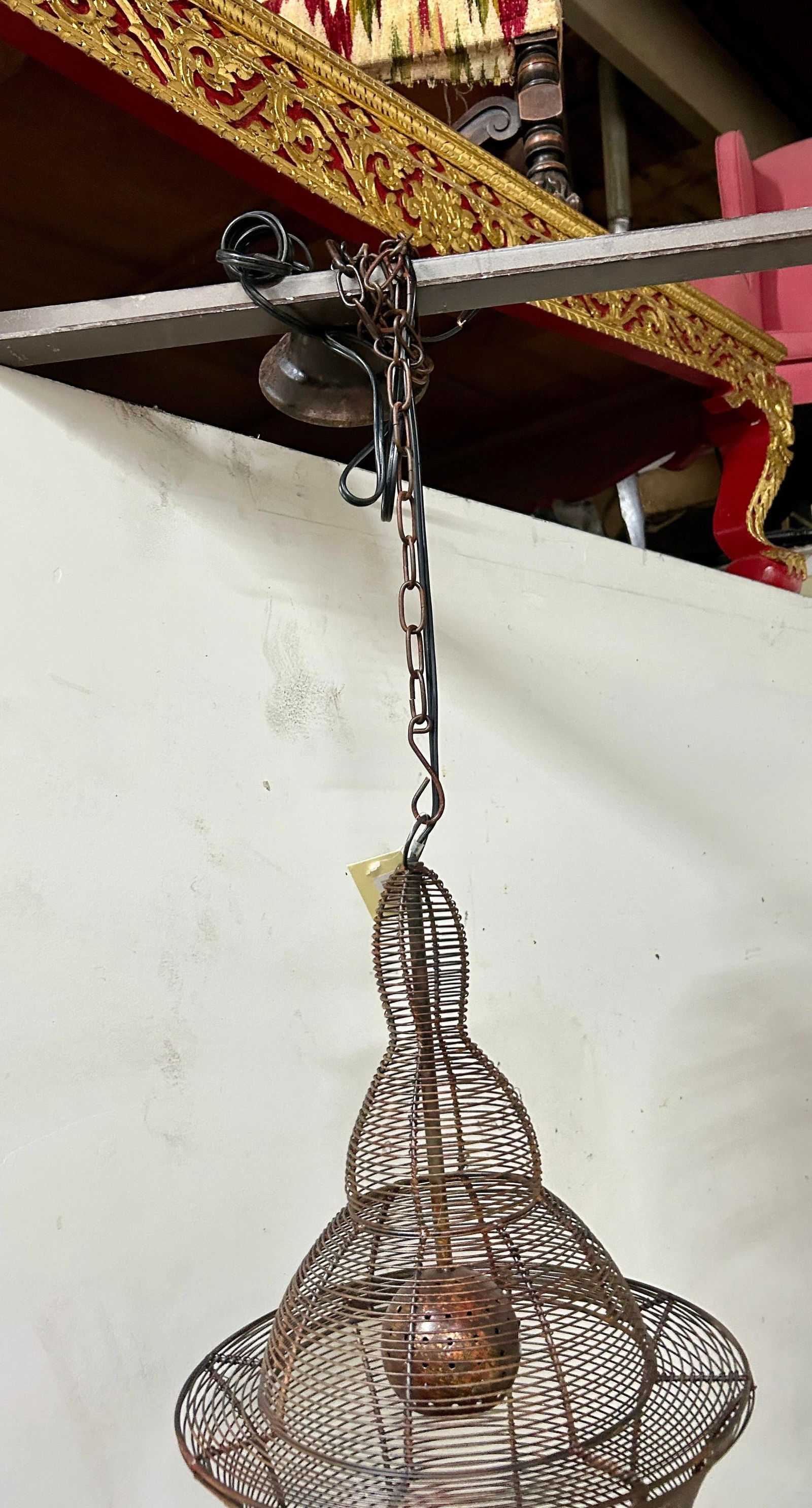 Vintage Antique Bronze-Copper Finish Wire Cage Pendant Light - 4