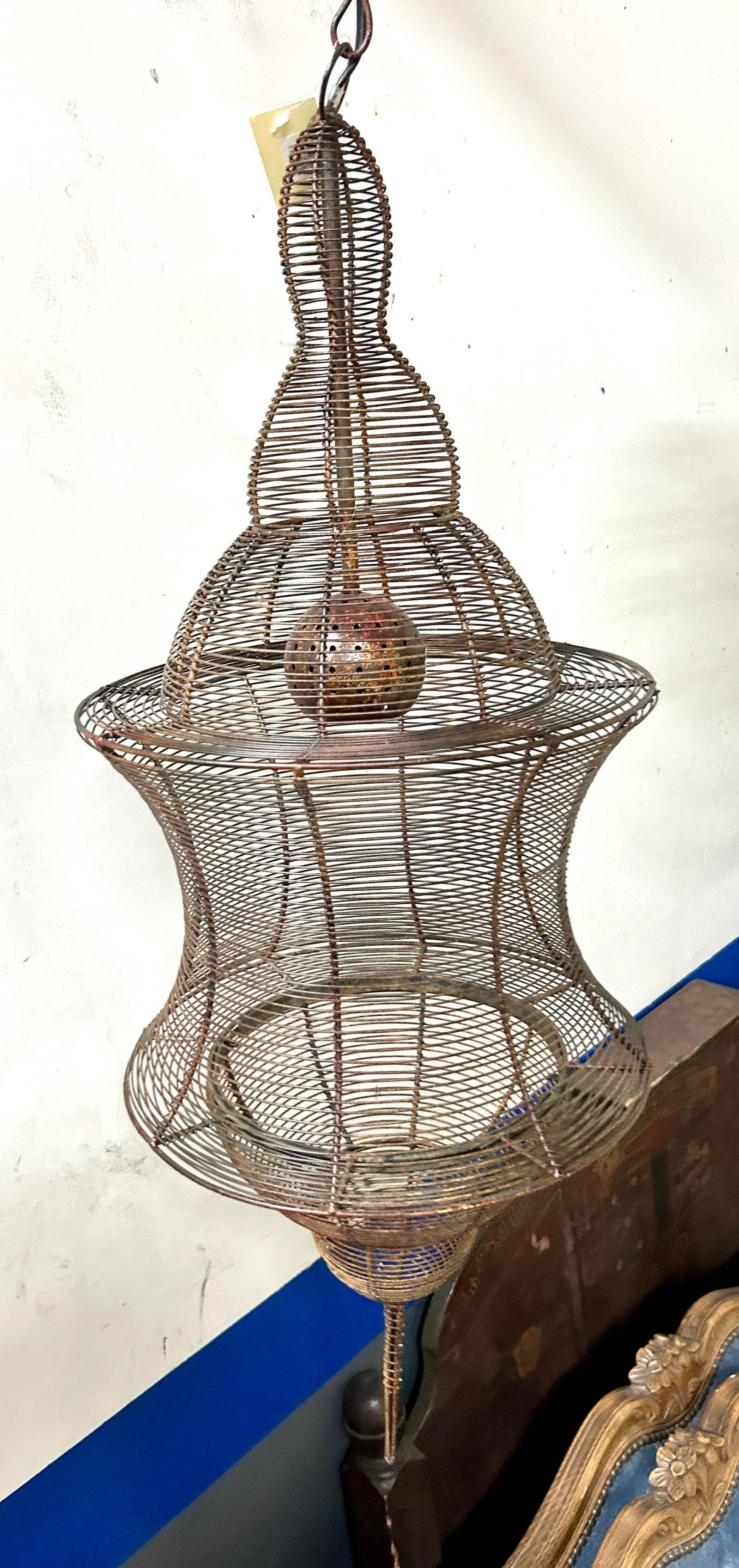Vintage Antique Bronze-Copper Finish Wire Cage Pendant Light - 5