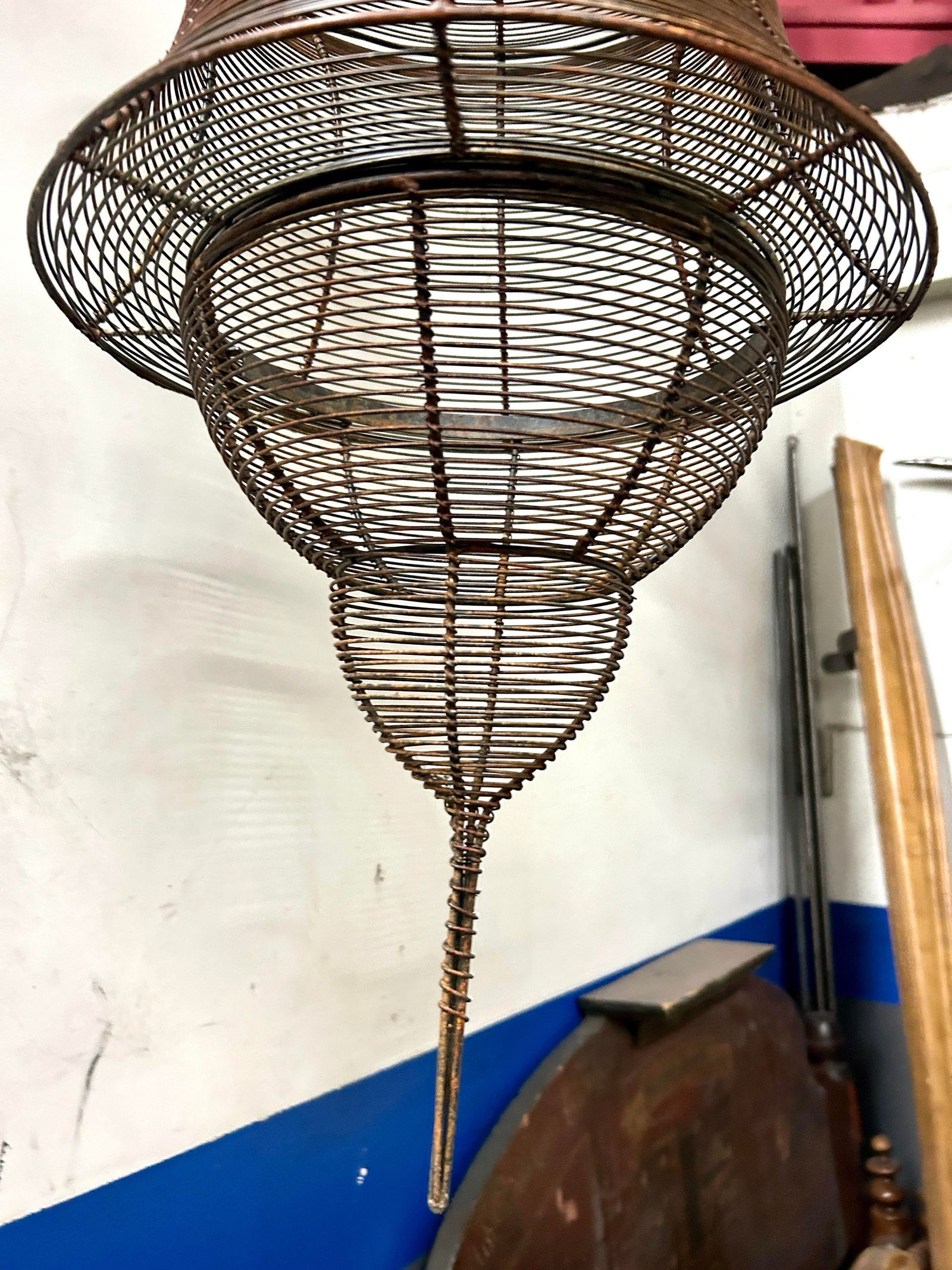 Vintage Antique Bronze-Copper Finish Wire Cage Pendant Light - 6
