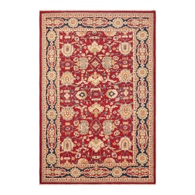 Oriental Ziegler Red Blue Hand-Knotted Wool Rug - 6'1'' X 8'11''