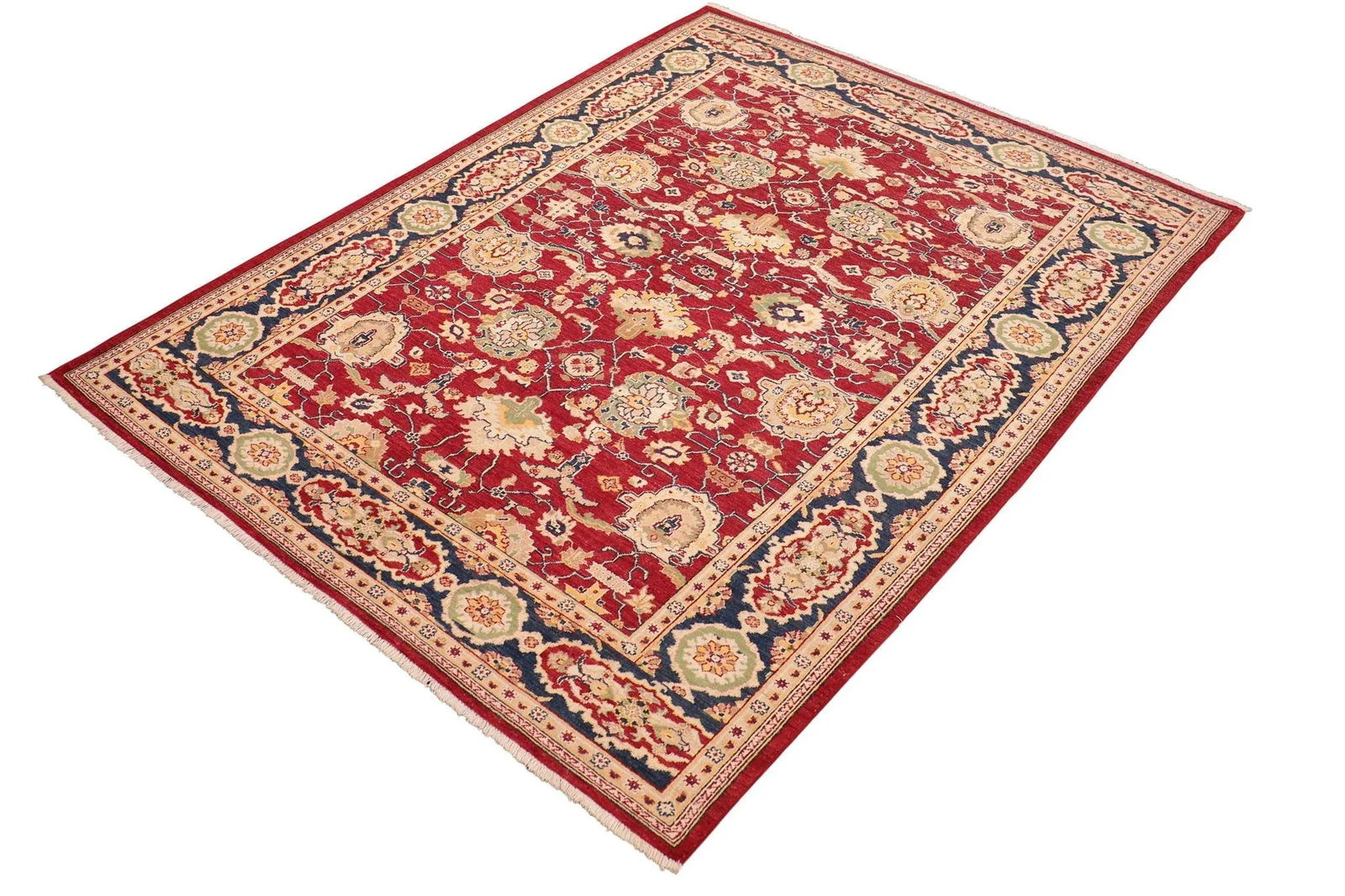 Oriental Ziegler Red Blue Hand-Knotted Wool Rug - 6'1'' X 8'11'' - 3