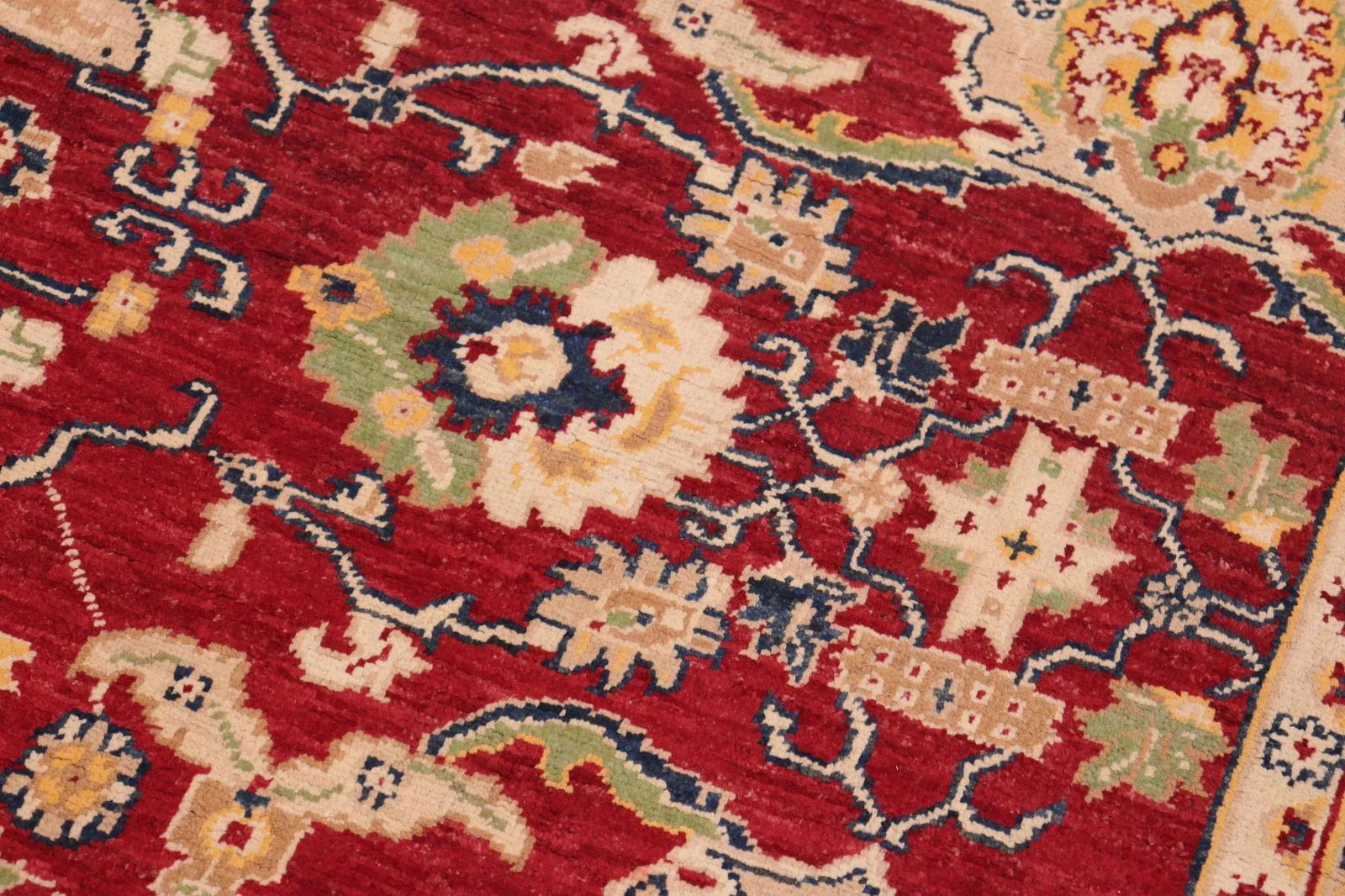 Oriental Ziegler Red Blue Hand-Knotted Wool Rug - 6'1'' X 8'11'' - 4