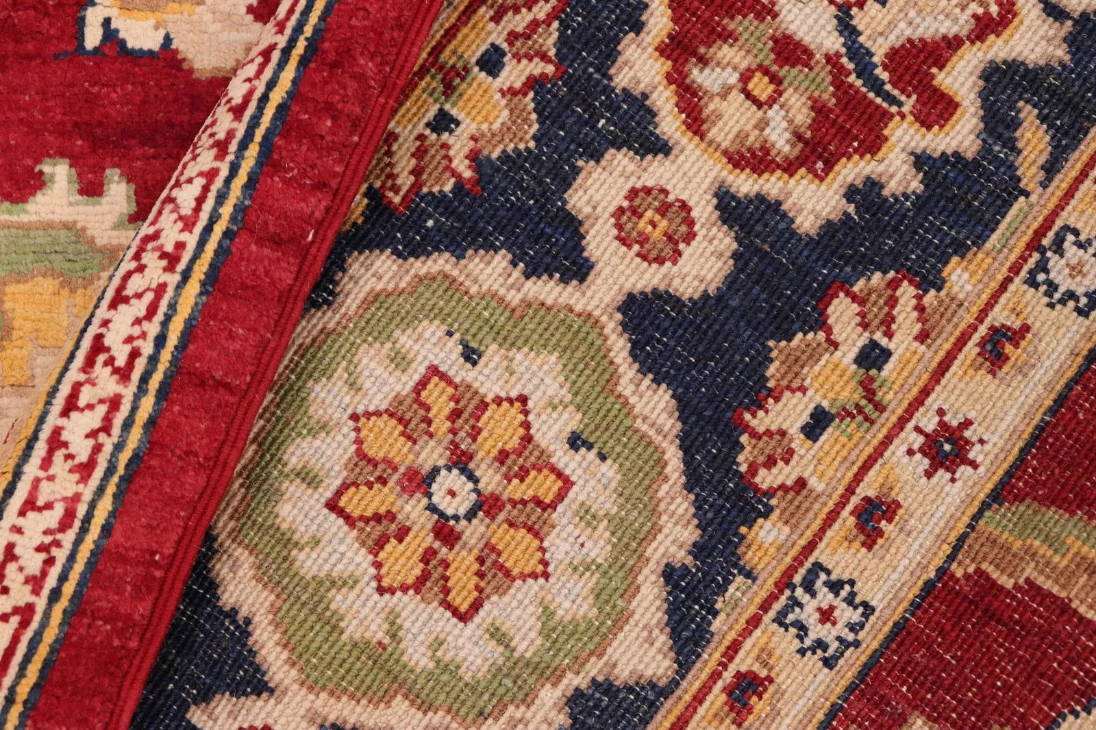 Oriental Ziegler Red Blue Hand-Knotted Wool Rug - 6'1'' X 8'11'' - 8