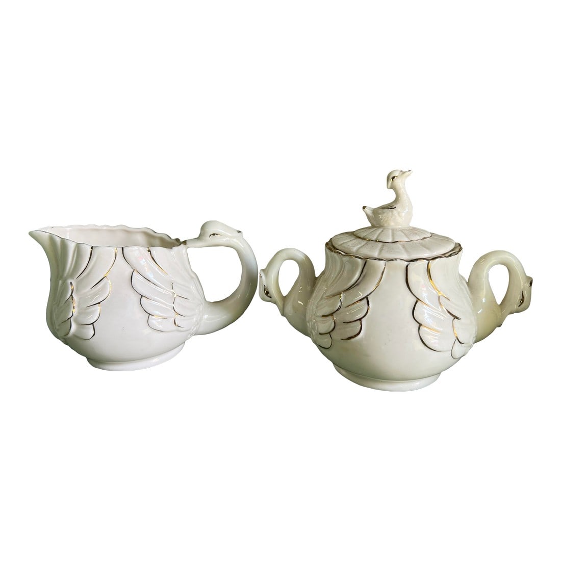 Vintage Swan Creamer and Lidded Sugar Set (1 of 4)