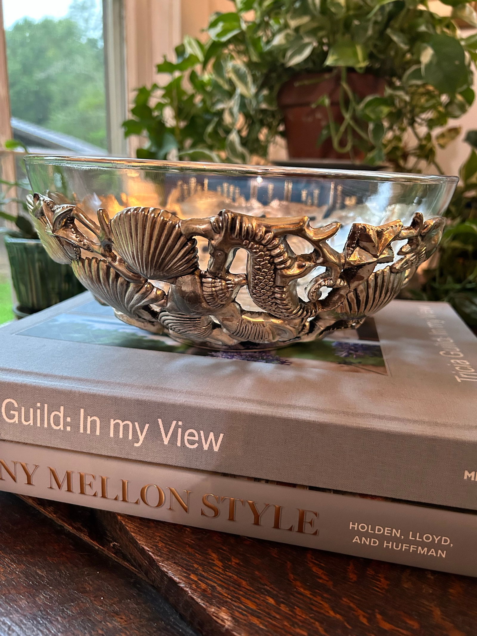 1990's Silver Plate Sea Life Serving Bowl With Glass Liner by Godinger - 2