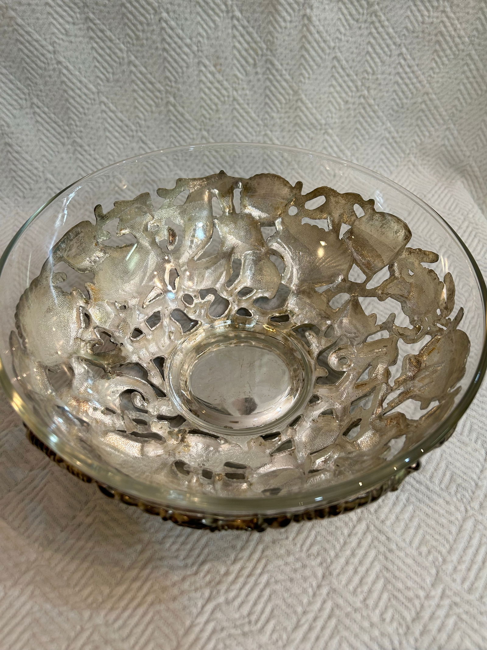 1990's Silver Plate Sea Life Serving Bowl With Glass Liner by Godinger - 4