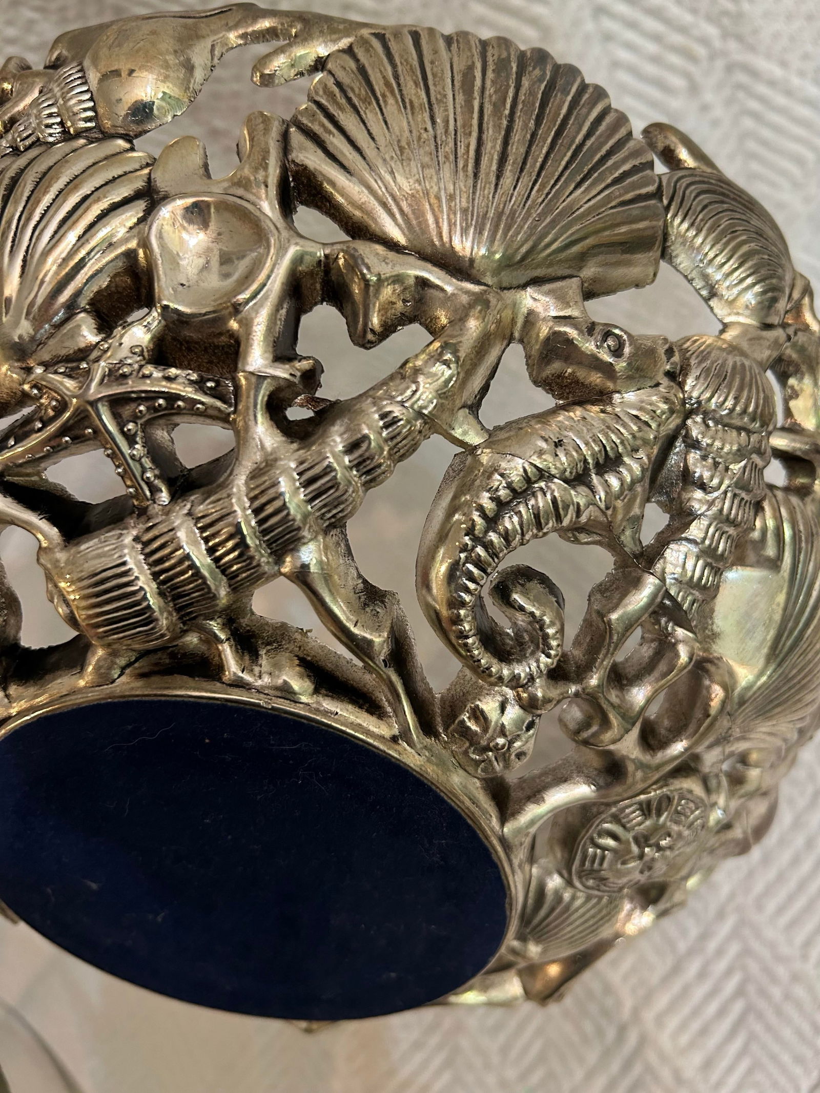 1990's Silver Plate Sea Life Serving Bowl With Glass Liner by Godinger - 7