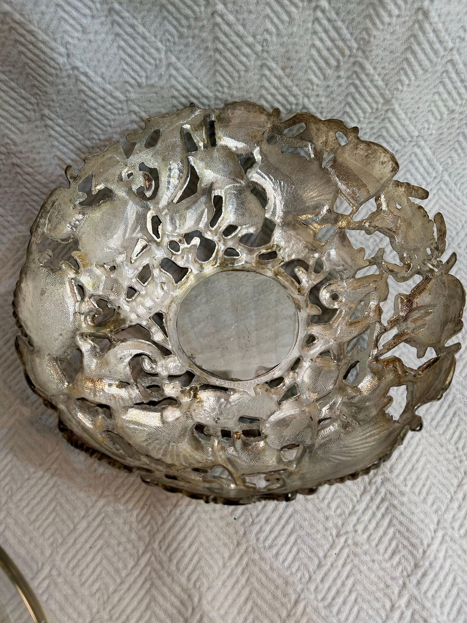 1990's Silver Plate Sea Life Serving Bowl With Glass Liner by Godinger - 9