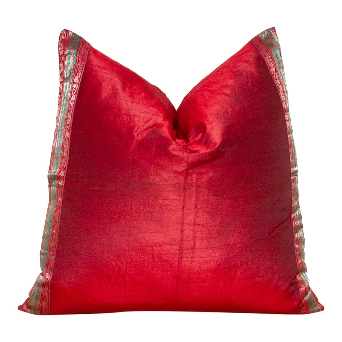 Carmine Festive Silk Euro Pillow Cover: This brilliant silk euro pillow is a luxurious addition to any living room. Made out of silk with intricate borders of this jewel-toned pillow are made with a one-of-a-kind antique lacing. Pillow cove