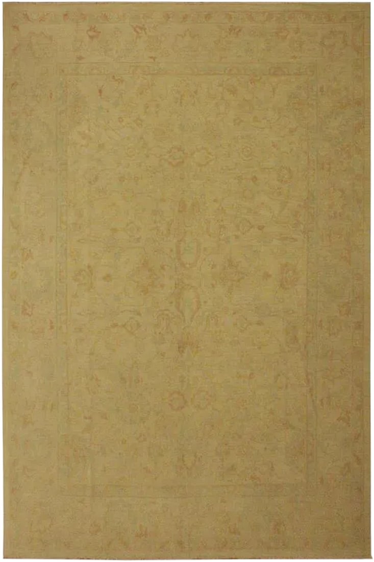 1970s Contemporary Ziegler Sun-Faded Beige Wool Rug -9'0 X 11'7: A Persian influenced Turkish hand knotted rug made by skilled artisans capable of creating the most exceptional vegetable dyes and hand-spun New Zealand wool. This gorgeous one of a kind Peshawar