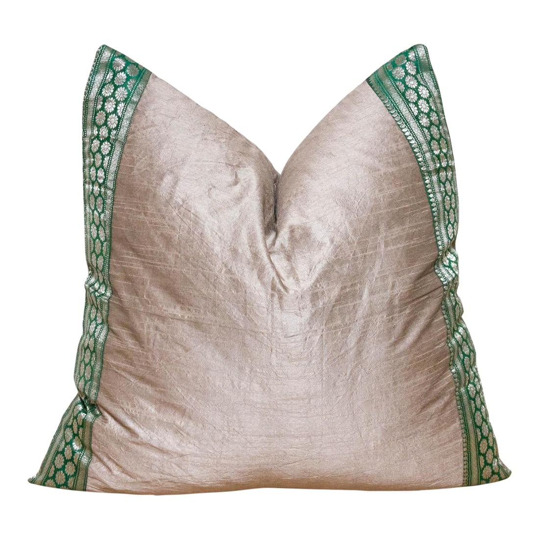 Soulful Gray Festive Silk Euro Pillow Cover: This brilliant silk euro pillow is a luxurious addition to any living room. Made out of silk with intricate borders of this jewel-toned pillow are made with a one-of-a-kind antique lacing. Pillow