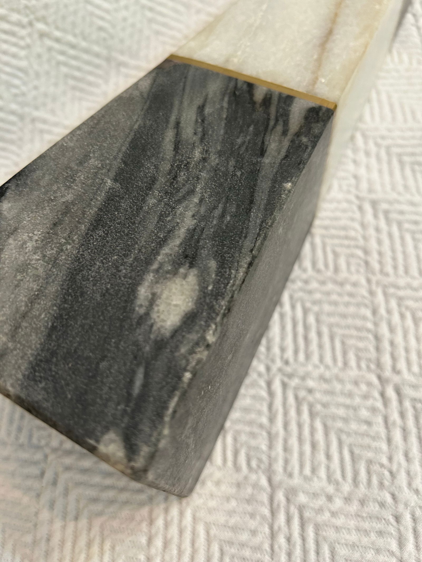 Contemporary Two Toned Grey Marble Obelisk With Brass Inlay - 10