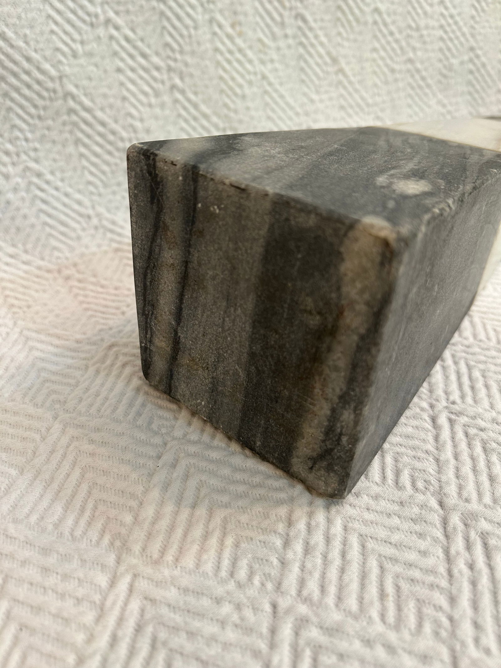 Contemporary Two Toned Grey Marble Obelisk With Brass Inlay - 11