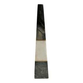 Contemporary Two Toned Grey Marble Obelisk With Brass Inlay
