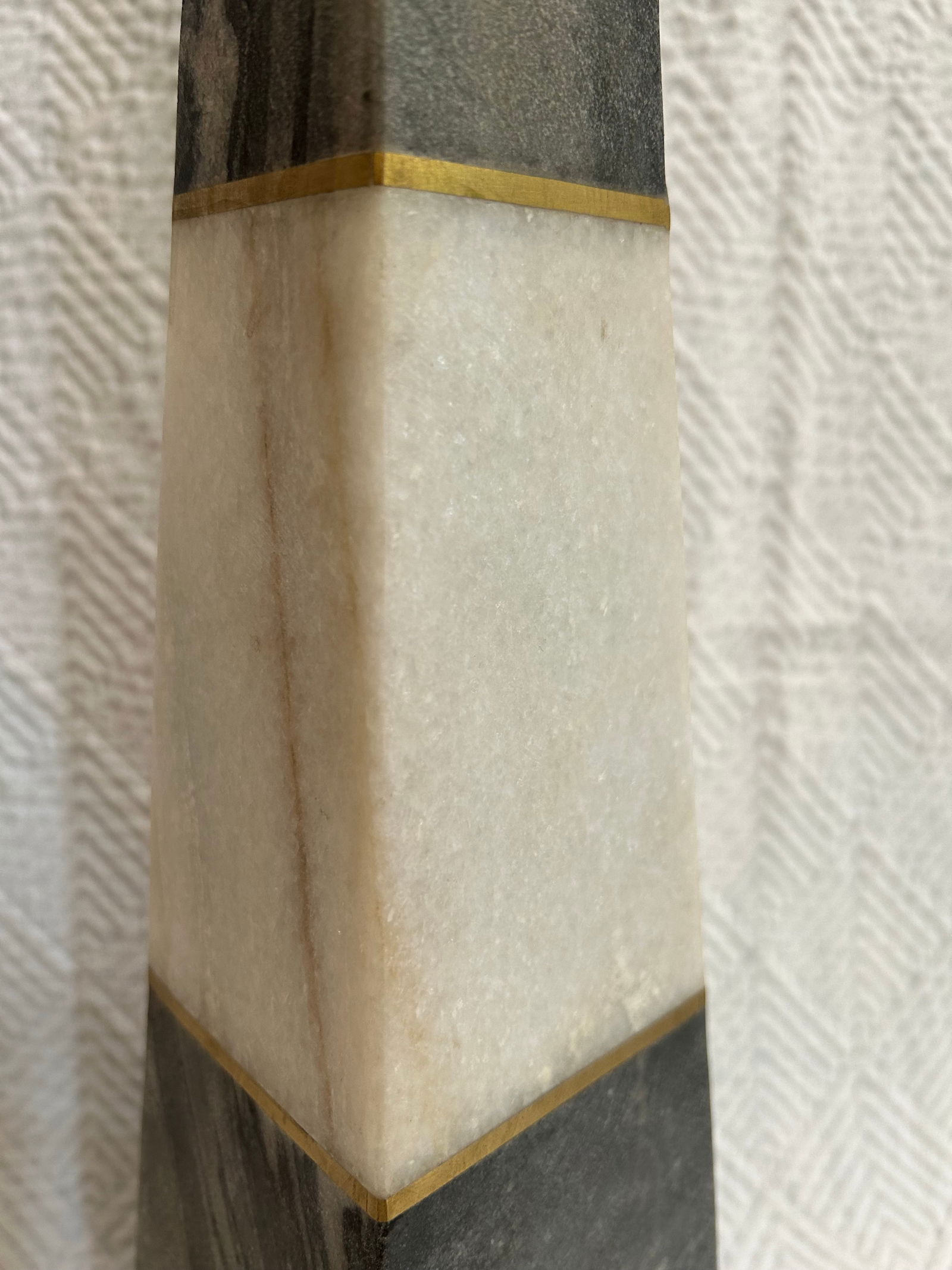 Contemporary Two Toned Grey Marble Obelisk With Brass Inlay - 7