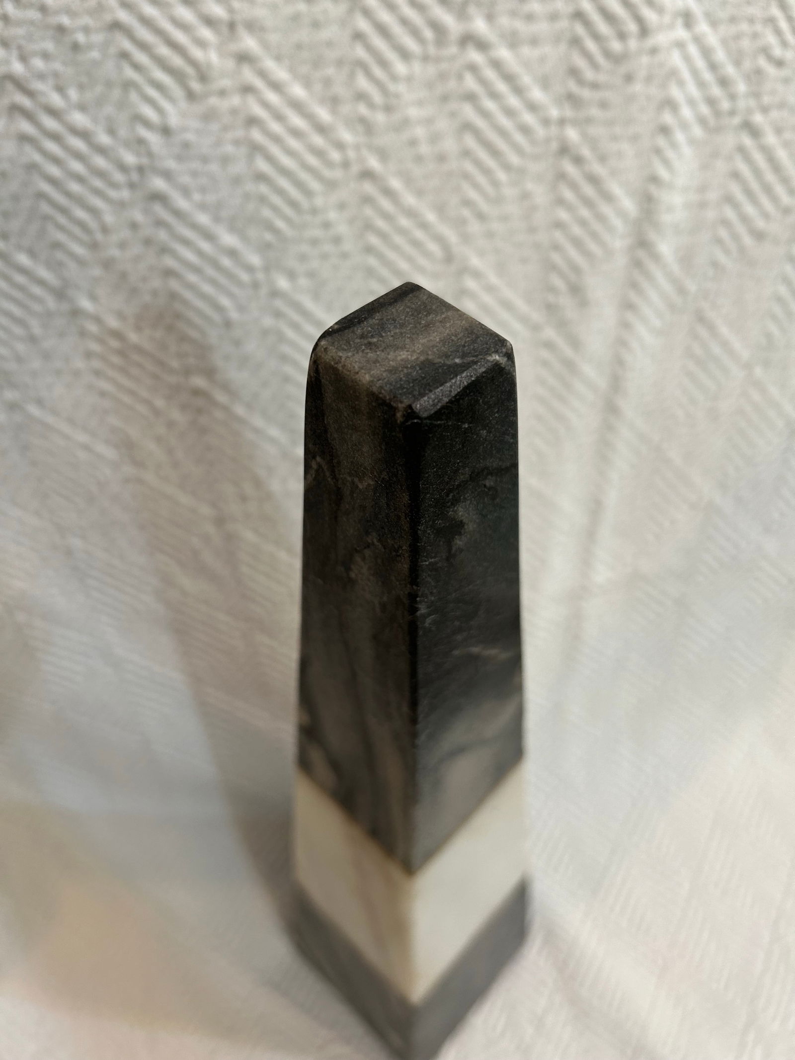 Contemporary Two Toned Grey Marble Obelisk With Brass Inlay - 8