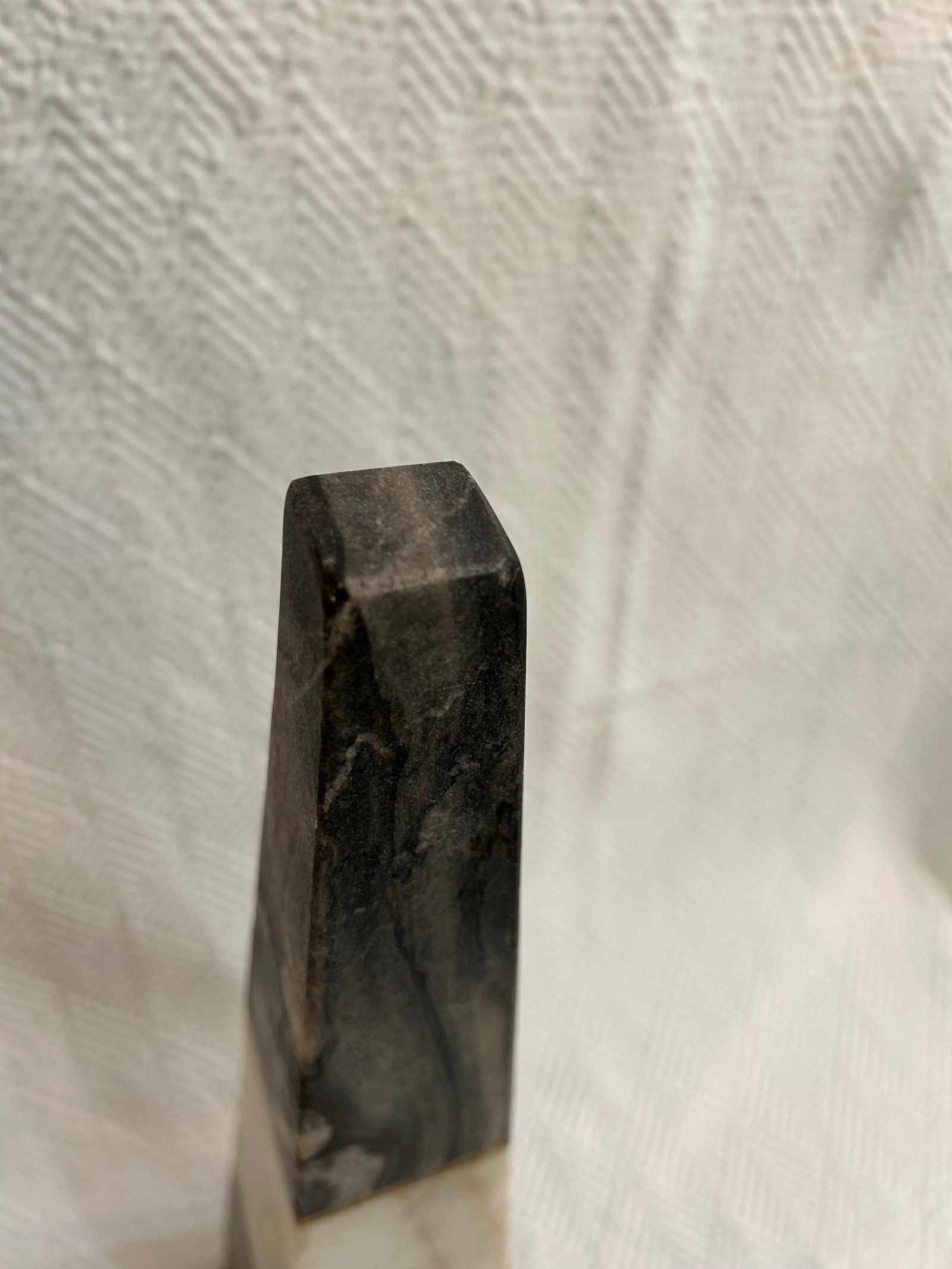 Contemporary Two Toned Grey Marble Obelisk With Brass Inlay - 9