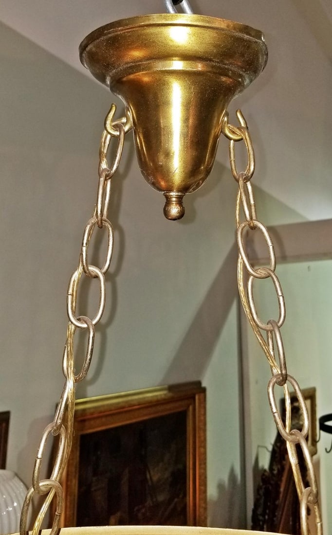 1910s American Double Hanging Shade Ceiling Fixture - 3
