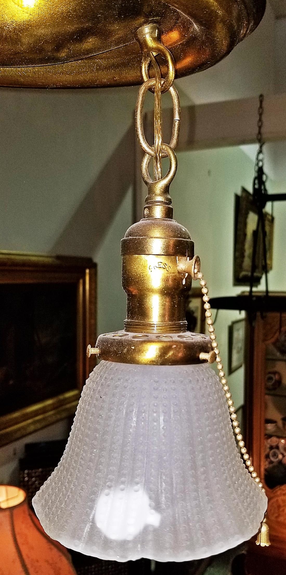 1910s American Double Hanging Shade Ceiling Fixture - 4